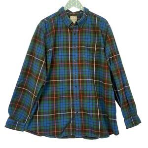 LL Bean Flannel Button Up Shirt Mens XL TALL Plaid Traditional Fit Blue Green